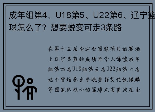 成年组第4、U18第5、U22第6、辽宁篮球怎么了？想要蜕变可走3条路